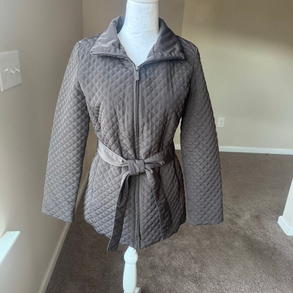 Calvin Klein Women's Belted Zip Up‎ Quilted Jacket Coat XS Brown Faux Fur Lining - Picture 1 of 9
